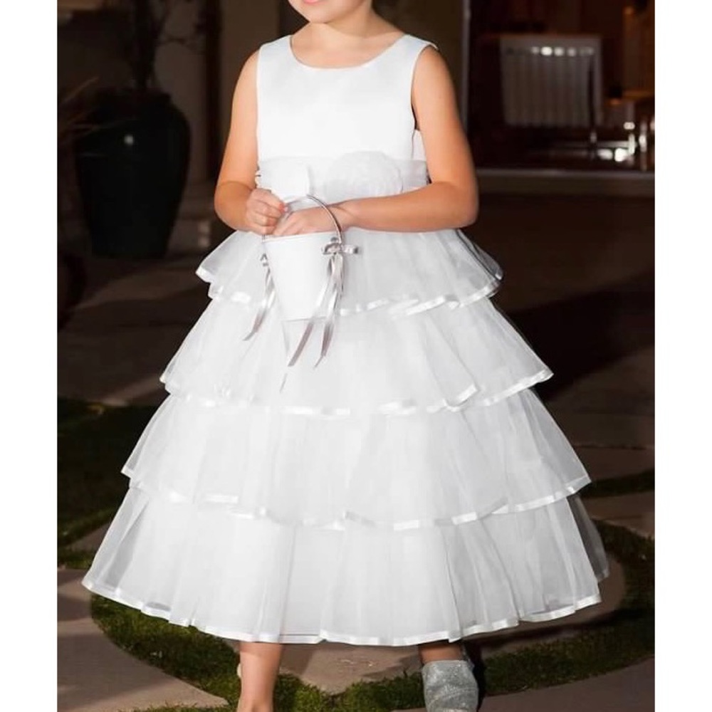 Flower girl size 6T white dress by Davids Bridal
